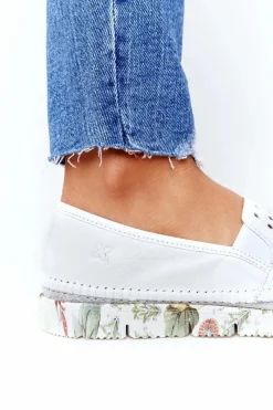 Hot Maciejka Ażurowe Skórzane Tenisówki Półbuty Slip-On Białe 03512B-11