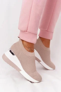 Sneakersy Damskie>Boto Ażurowe Sneakersy Slip-On Na Koturnie Beżowe Harmony