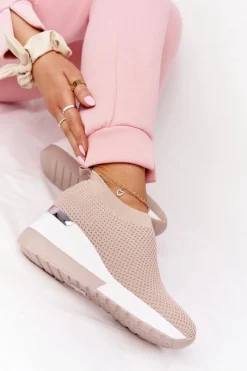 Sneakersy Damskie>Boto Ażurowe Sneakersy Slip-On Na Koturnie Beżowe Harmony