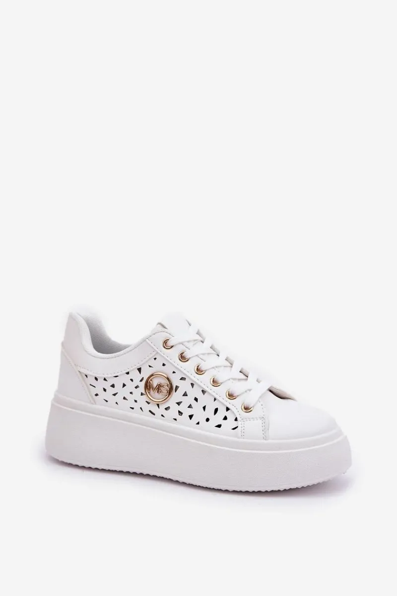 New Boto Ażurowe Sneakersy Ze Złotym Detalem Białe Cassildi