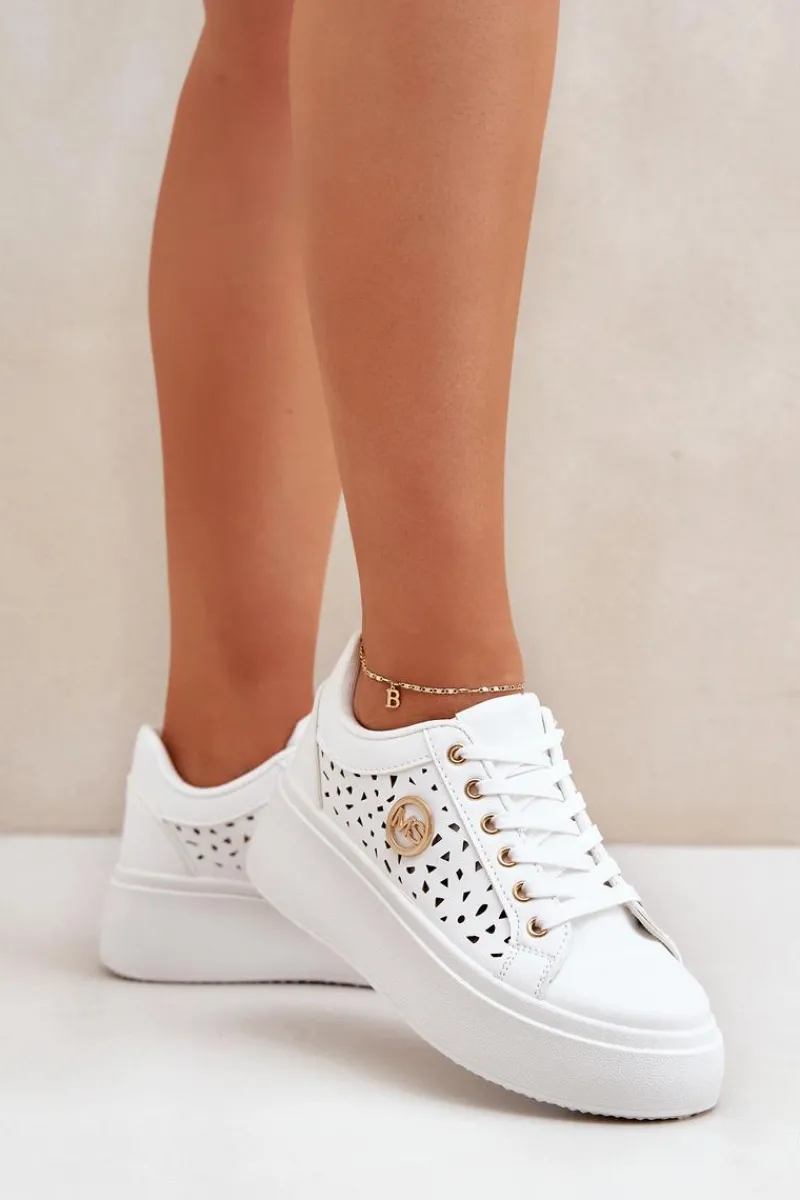 New Boto Ażurowe Sneakersy Ze Złotym Detalem Białe Cassildi