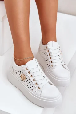 New Boto Ażurowe Sneakersy Ze Złotym Detalem Białe Cassildi