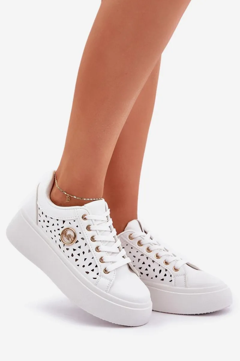 New Boto Ażurowe Sneakersy Ze Złotym Detalem Białe Cassildi