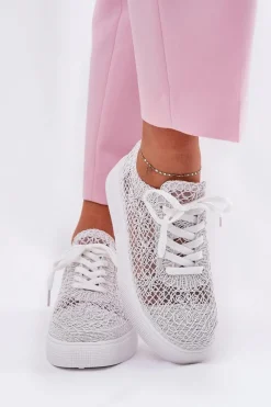 Buty Sportowe Na Platformie|Sneakersy Damskie>Boto Ażurowe Tenisówki Damskie Na Platformie Białe Aranelith Biały