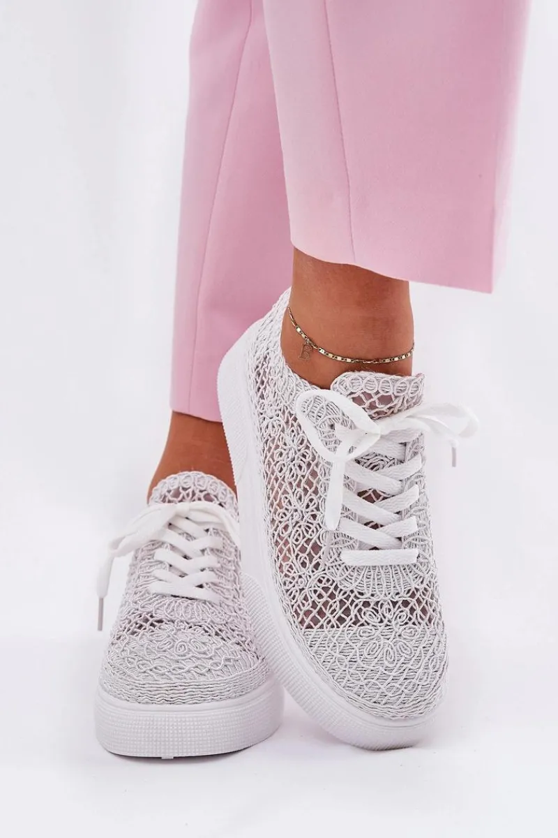Buty Sportowe Na Platformie|Sneakersy Damskie>Boto Ażurowe Tenisówki Damskie Na Platformie Białe Aranelith Biały