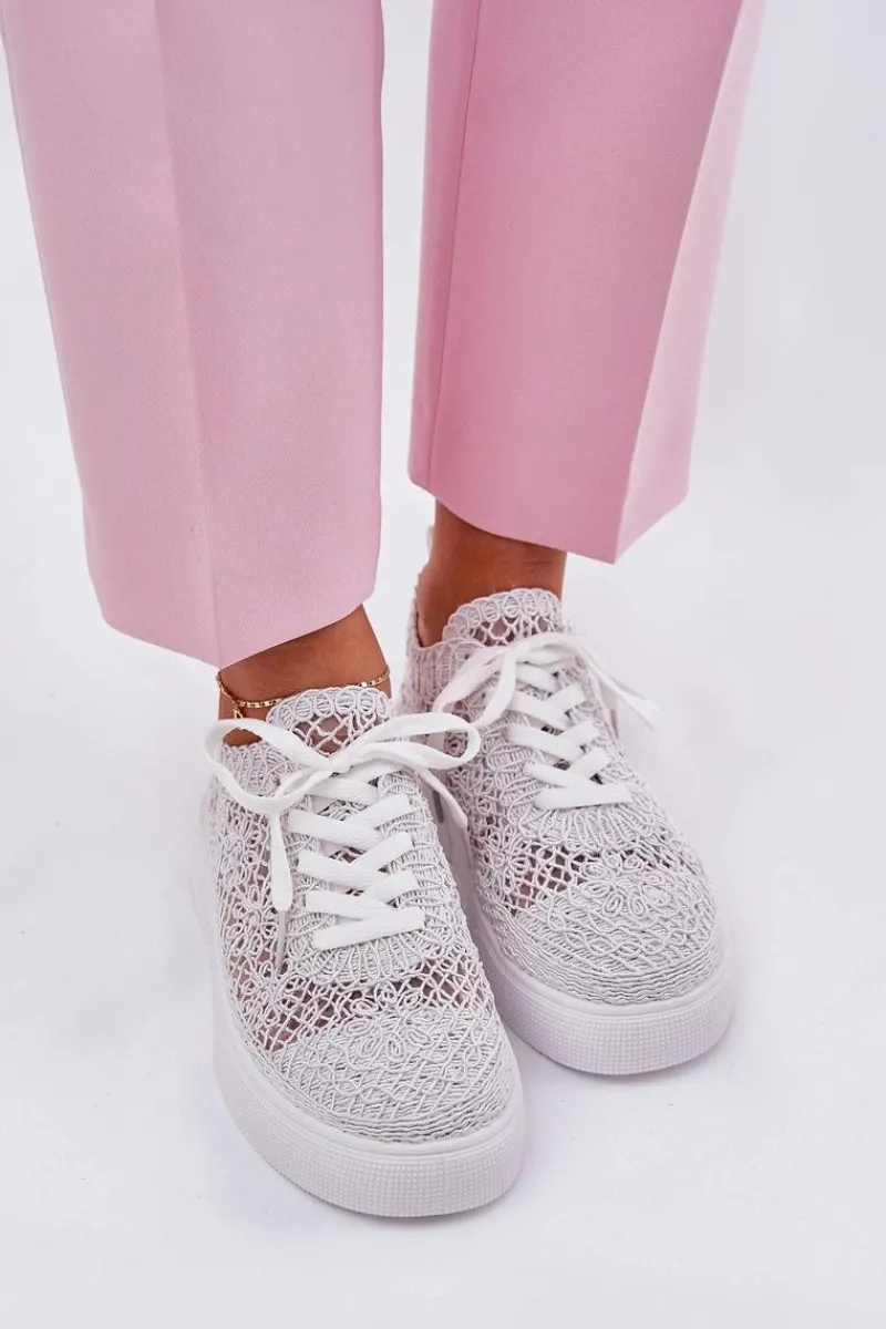 Buty Sportowe Na Platformie|Sneakersy Damskie>Boto Ażurowe Tenisówki Damskie Na Platformie Białe Aranelith Biały
