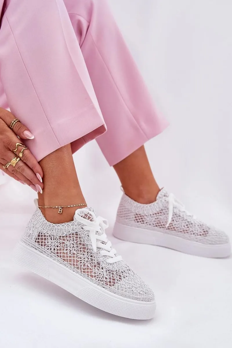 Buty Sportowe Na Platformie|Sneakersy Damskie>Boto Ażurowe Tenisówki Damskie Na Platformie Białe Aranelith Biały