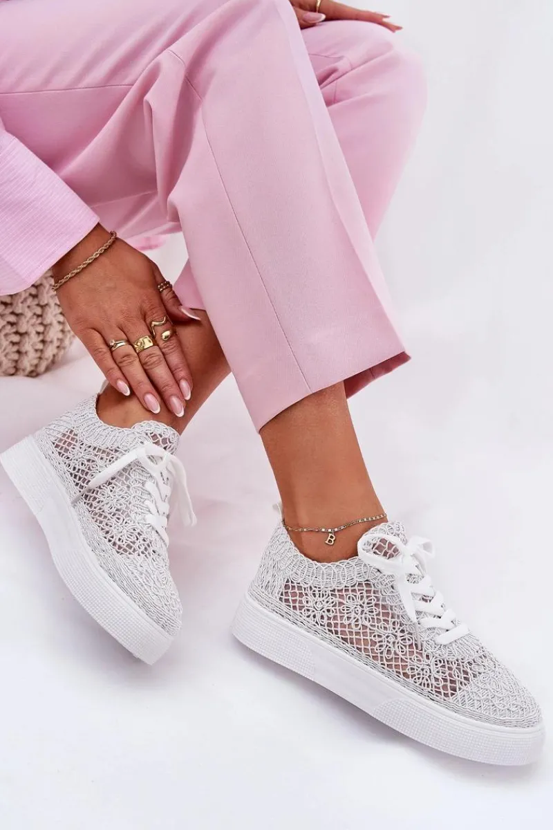 Buty Sportowe Na Platformie|Sneakersy Damskie>Boto Ażurowe Tenisówki Damskie Na Platformie Białe Aranelith Biały