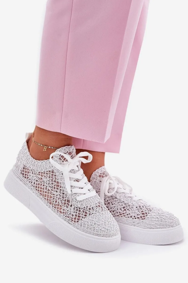 Buty Sportowe Na Platformie|Sneakersy Damskie>Boto Ażurowe Tenisówki Damskie Na Platformie Białe Aranelith Biały