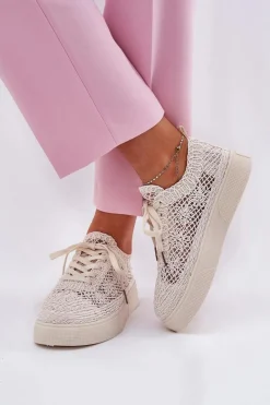 Buty Sportowe Na Platformie|Sneakersy Damskie>Boto Ażurowe Tenisówki Damskie Na Platformie Jasnobeżowe Aranelith