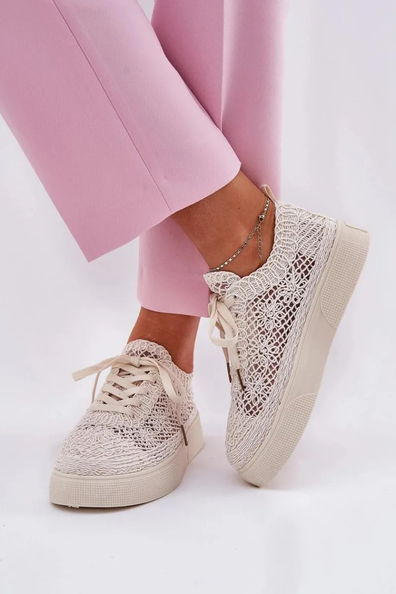 Buty Sportowe Na Platformie|Sneakersy Damskie>Boto Ażurowe Tenisówki Damskie Na Platformie Jasnobeżowe Aranelith