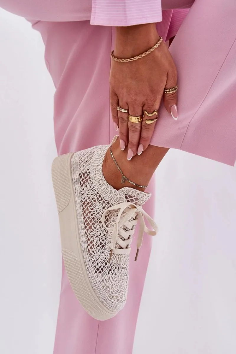 Buty Sportowe Na Platformie|Sneakersy Damskie>Boto Ażurowe Tenisówki Damskie Na Platformie Jasnobeżowe Aranelith