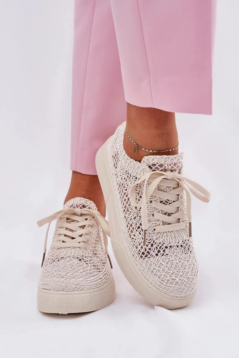 Buty Sportowe Na Platformie|Sneakersy Damskie>Boto Ażurowe Tenisówki Damskie Na Platformie Jasnobeżowe Aranelith