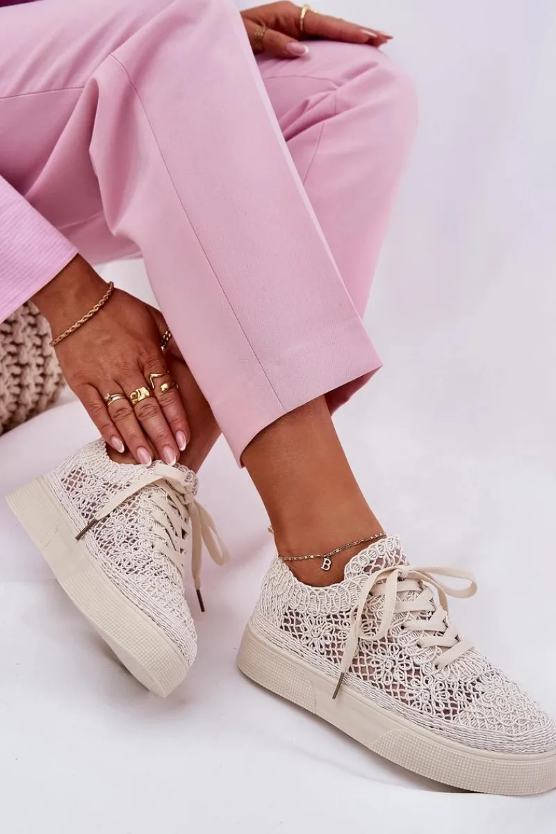 Buty Sportowe Na Platformie|Sneakersy Damskie>Boto Ażurowe Tenisówki Damskie Na Platformie Jasnobeżowe Aranelith