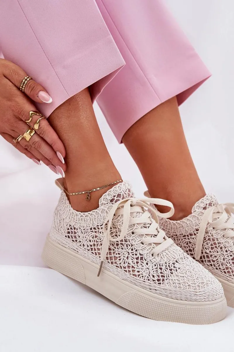 Buty Sportowe Na Platformie|Sneakersy Damskie>Boto Ażurowe Tenisówki Damskie Na Platformie Jasnobeżowe Aranelith