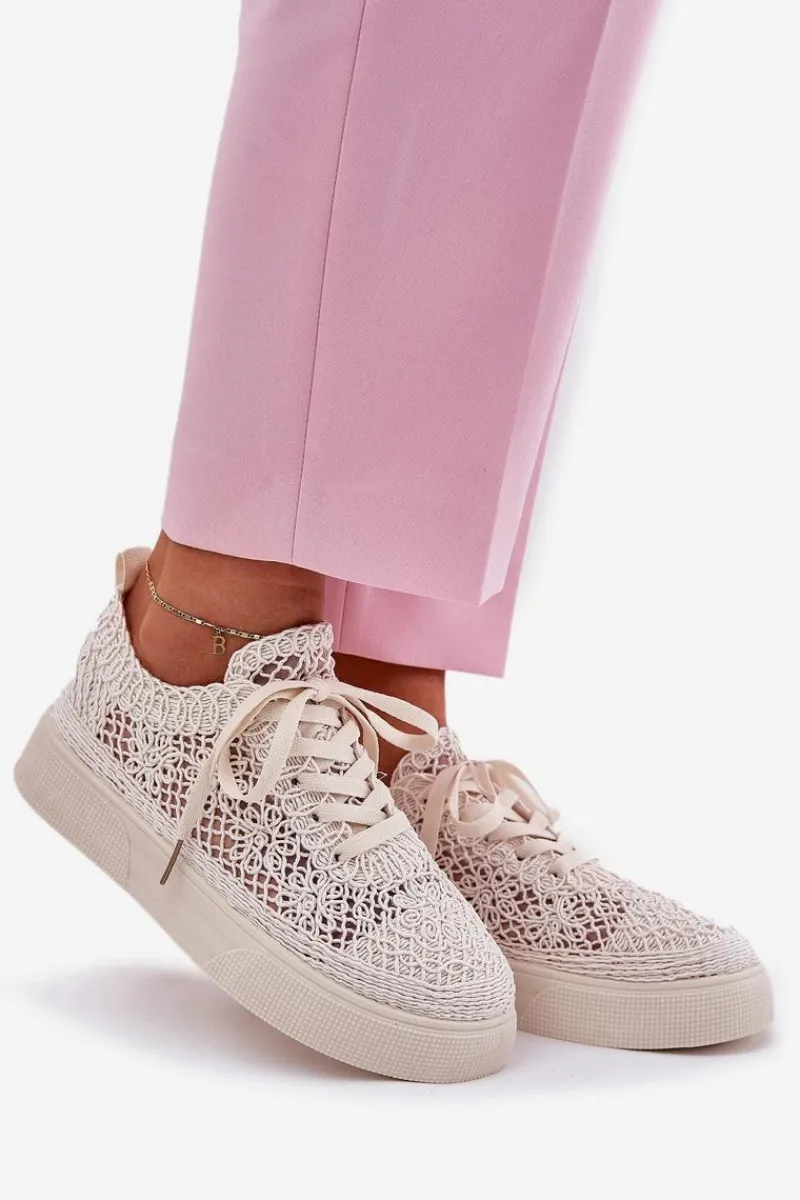 Buty Sportowe Na Platformie|Sneakersy Damskie>Boto Ażurowe Tenisówki Damskie Na Platformie Jasnobeżowe Aranelith