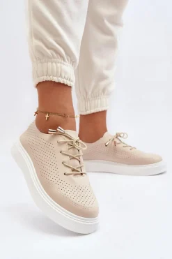 Hot Boto Ażurowe Trampki Damskie Beżowe Unassemia