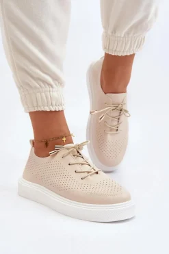 Hot Boto Ażurowe Trampki Damskie Beżowe Unassemia