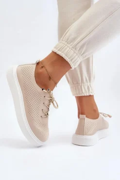 Hot Boto Ażurowe Trampki Damskie Beżowe Unassemia