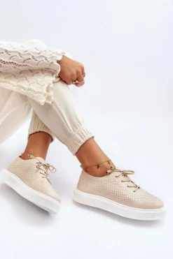 Hot Boto Ażurowe Trampki Damskie Beżowe Unassemia