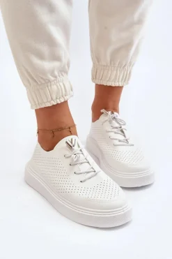 Discount Ażurowe Trampki Damskie Białe Unassemia Damskie Trampki Damskie Niskie