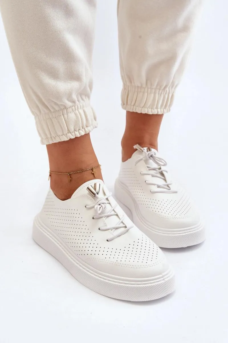 Discount Ażurowe Trampki Damskie Białe Unassemia Damskie Trampki Damskie Niskie