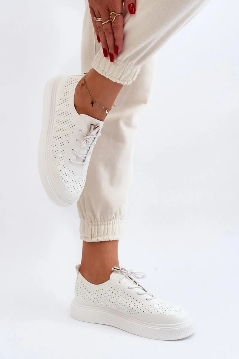 Discount Ażurowe Trampki Damskie Białe Unassemia Damskie Trampki Damskie Niskie