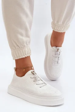 Discount Ażurowe Trampki Damskie Białe Unassemia Damskie Trampki Damskie Niskie