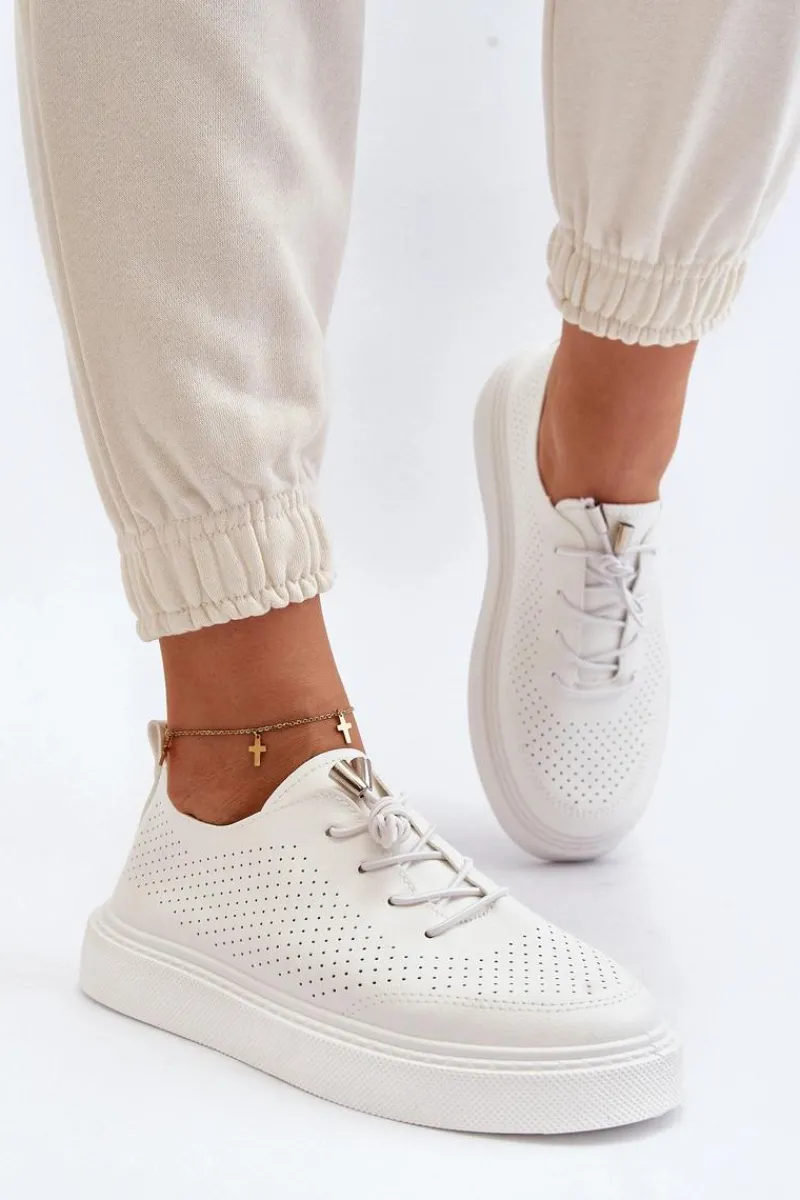 Discount Ażurowe Trampki Damskie Białe Unassemia Damskie Trampki Damskie Niskie