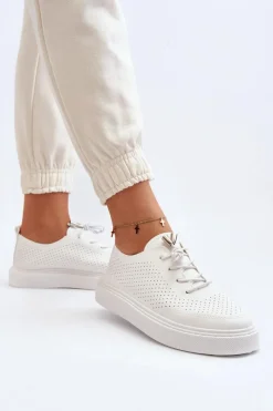 Discount Ażurowe Trampki Damskie Białe Unassemia Damskie Trampki Damskie Niskie