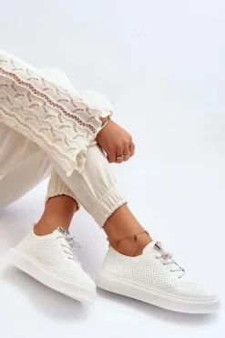 Discount Ażurowe Trampki Damskie Białe Unassemia Damskie Trampki Damskie Niskie
