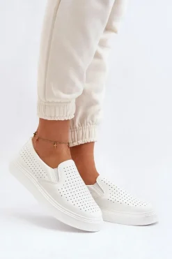 New Boto Ażurowe Trampki Slip-on Damskie Białe Echossia