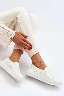 New Boto Ażurowe Trampki Slip-on Damskie Białe Echossia