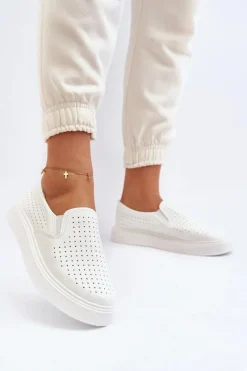 New Boto Ażurowe Trampki Slip-on Damskie Białe Echossia