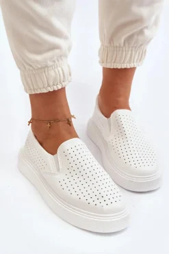 New Boto Ażurowe Trampki Slip-on Damskie Białe Echossia