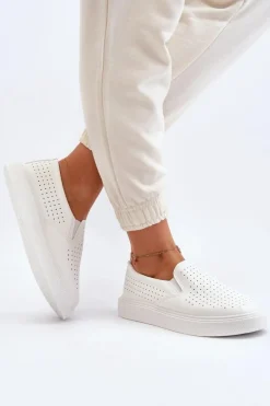 New Boto Ażurowe Trampki Slip-on Damskie Białe Echossia