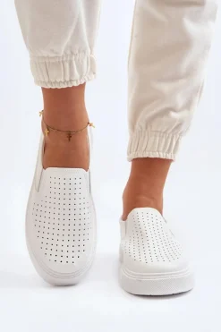New Boto Ażurowe Trampki Slip-on Damskie Białe Echossia