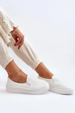 New Boto Ażurowe Trampki Slip-on Damskie Białe Echossia
