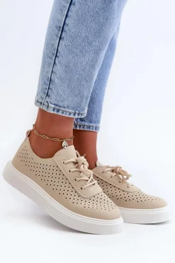 Sale Boto Ażurowe Trampki Sneakersy Na Platformie Beżowe Tanvi Beżowy