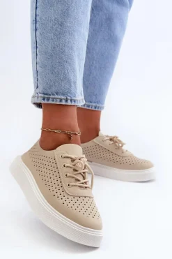 Sale Boto Ażurowe Trampki Sneakersy Na Platformie Beżowe Tanvi Beżowy