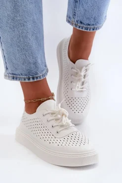 Trampki Damskie Niskie>Boto Ażurowe Trampki Sneakersy Na Platformie Białe Tanvi