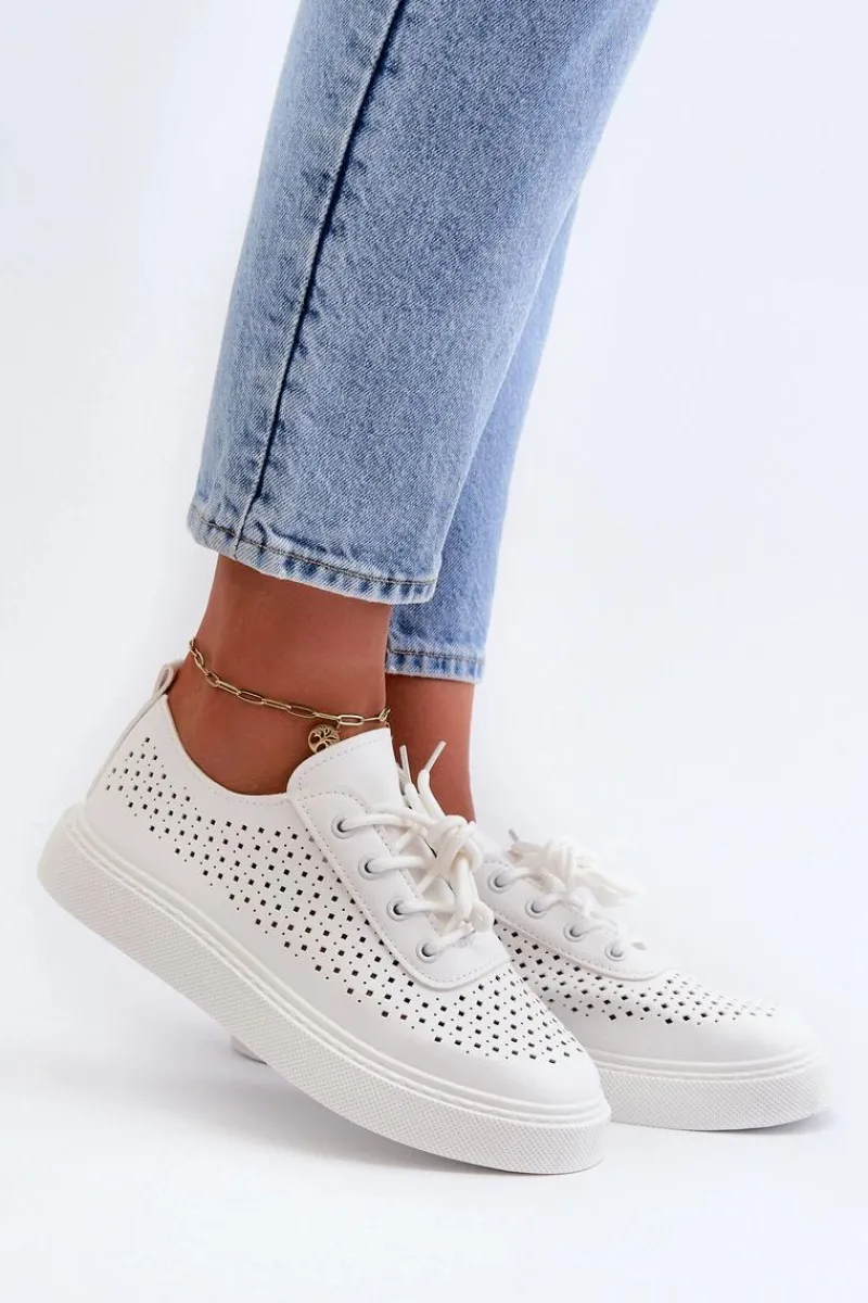 Trampki Damskie Niskie>Boto Ażurowe Trampki Sneakersy Na Platformie Białe Tanvi