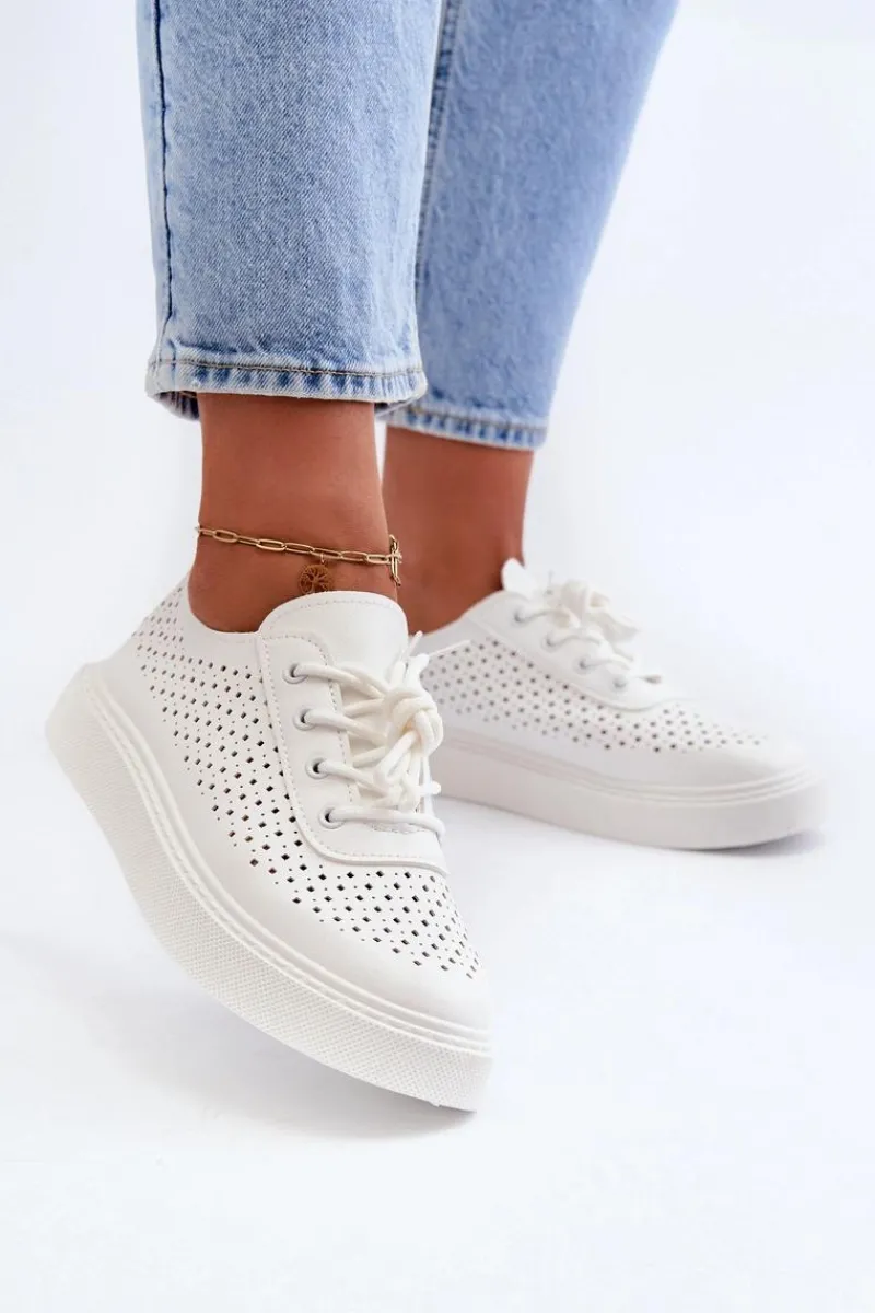 Trampki Damskie Niskie>Boto Ażurowe Trampki Sneakersy Na Platformie Białe Tanvi