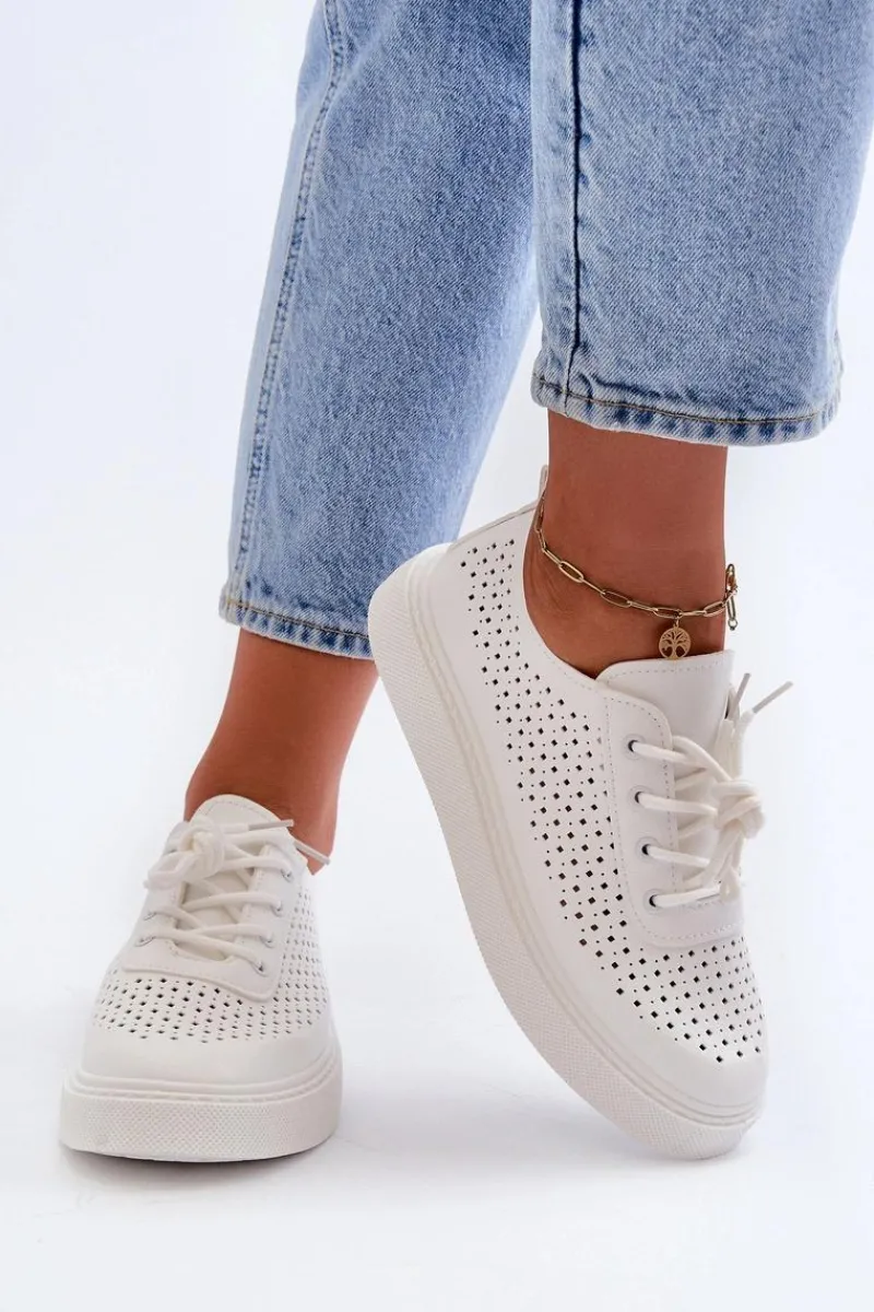 Trampki Damskie Niskie>Boto Ażurowe Trampki Sneakersy Na Platformie Białe Tanvi
