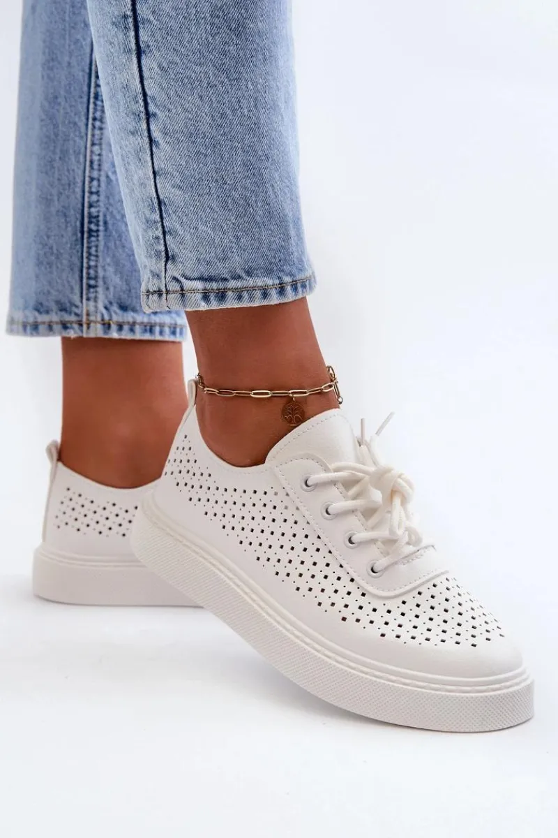 Trampki Damskie Niskie>Boto Ażurowe Trampki Sneakersy Na Platformie Białe Tanvi