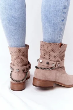 Botki Wiosenne|Brązowe I Beżowe Botki>Boto Ażurowe Wiosenne Botki Lewski Shoes 2905-0 Beżowe