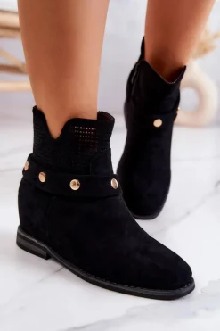 Clearance Damskie buty S.Barski Ażurowe Wiosenne Damskie Botki Czarne Royale