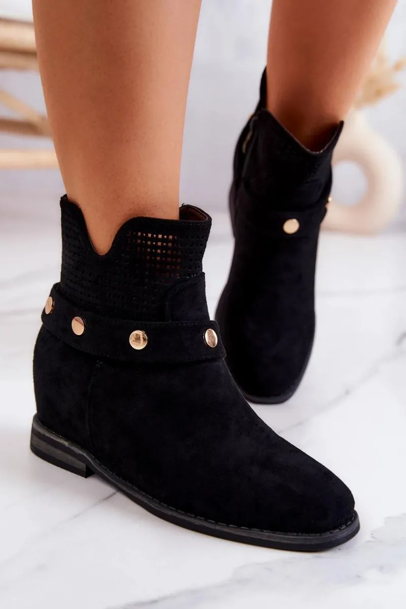 Clearance Damskie buty S.Barski Ażurowe Wiosenne Damskie Botki Czarne Royale