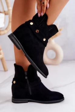 Clearance Damskie buty S.Barski Ażurowe Wiosenne Damskie Botki Czarne Royale