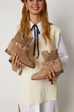 Botki Wiosenne|Botki Na Koturnie>Damskie buty S.Barski Ażurowe Wiosenne Damskie Botki Beżowe Royale Beżowy